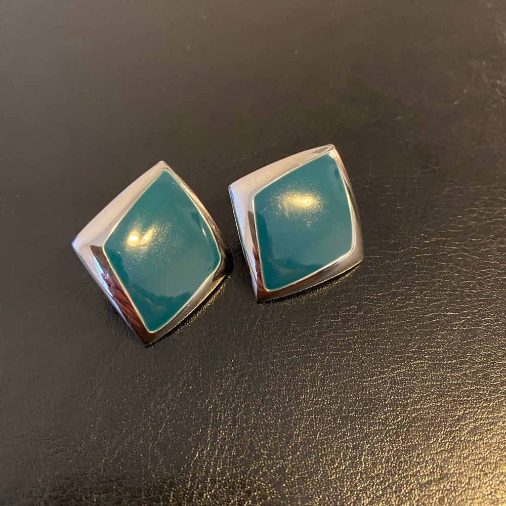 🍀🍀Rad Vintage Teal and Silver 80/90s earrings